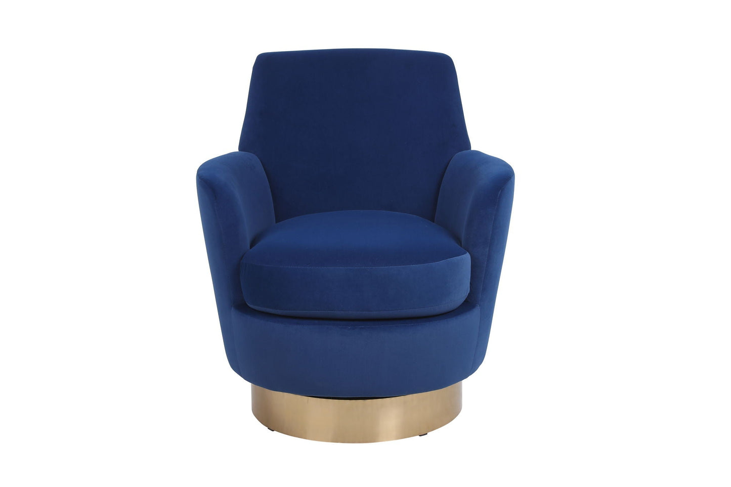Teddy swivel barrel chair in blue velvet with gold brass pedestal base by HouseOfZazla on Tampa Home & Garden Store