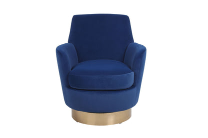 Teddy swivel barrel chair in blue velvet with gold brass pedestal base by HouseOfZazla on Tampa Home & Garden Store