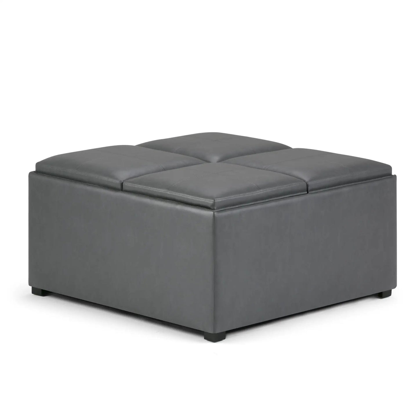 Avalon square coffee table storage ottoman in gray faux leather with tufted top on Tampa Home & Garden Store