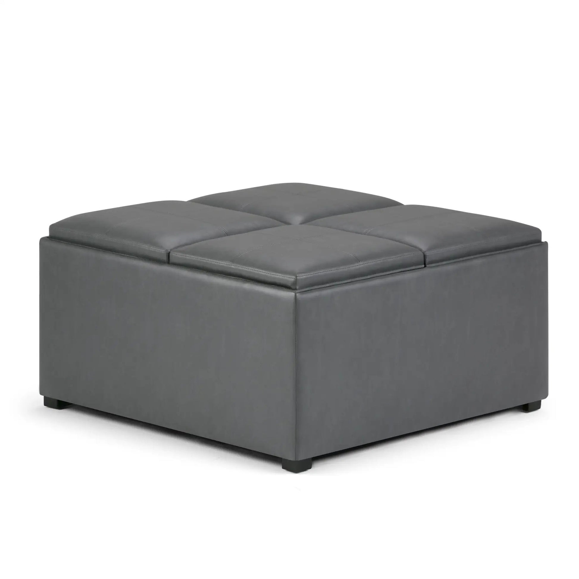 Avalon square coffee table storage ottoman in gray faux leather with tufted top on Tampa Home & Garden Store
