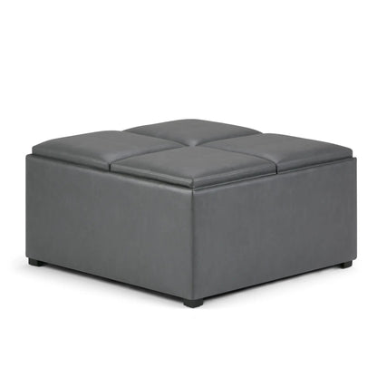 Avalon square coffee table storage ottoman in gray faux leather with tufted top on Tampa Home & Garden Store