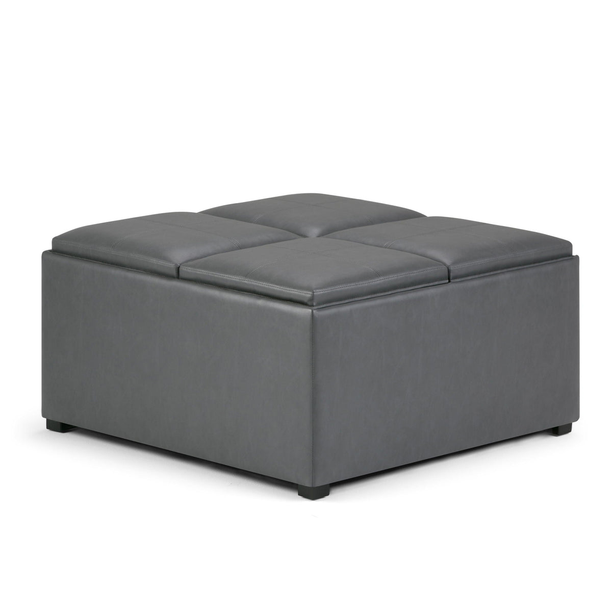 Avalon Square Storage Ottoman with Trays, gray faux leather on Tampa Home & Garden Store