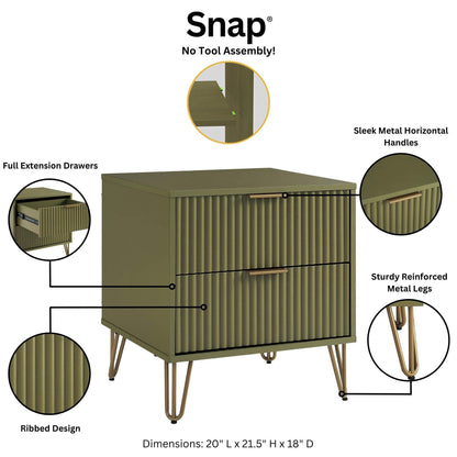 Dumbo nightstand with 2 drawers and fluted fronts in olive green by HouseOfZazla on Tampa Home & Garden Store
