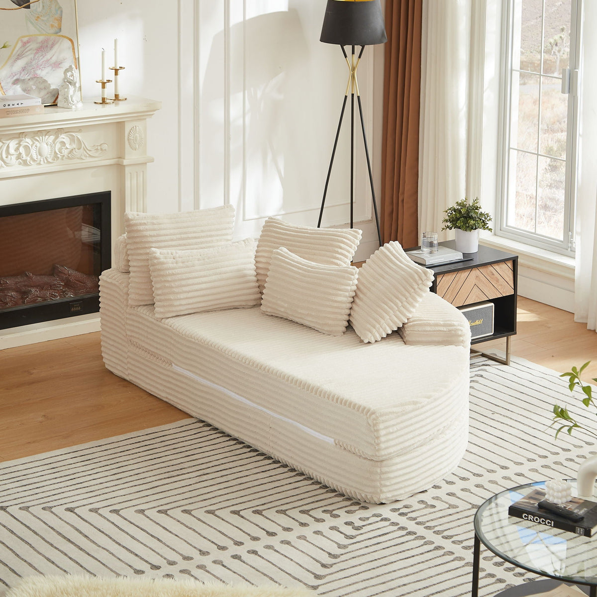 Semi Circular Corduroy Sofa Bed With Pillow