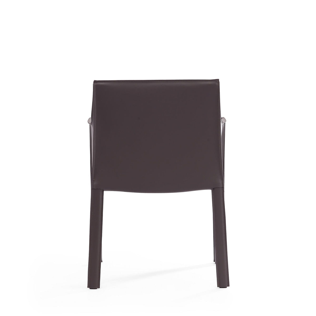 Vogue dining chair with metal frame in dark brown leather upholstery, arm chair on Tampa Home & Garden Store