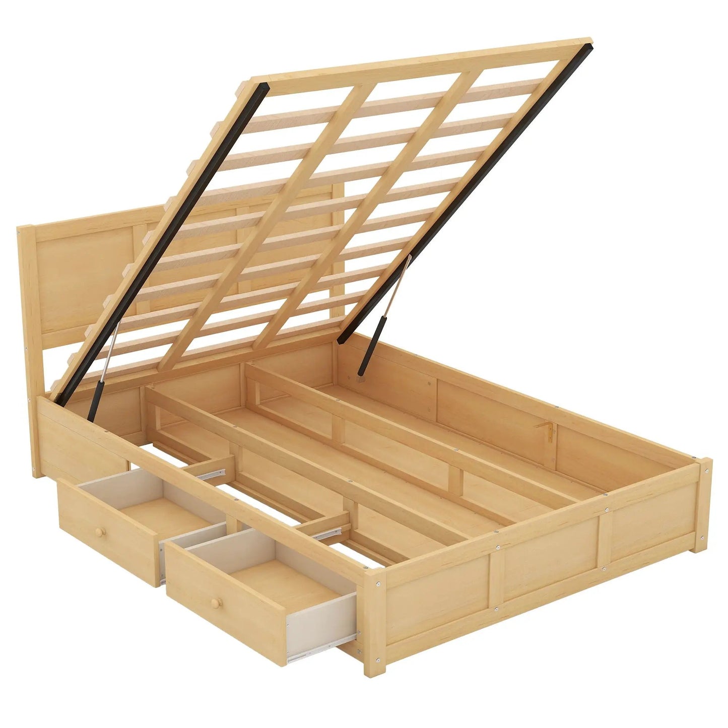 Platform bed with underbed storage and two drawers in light wood tone on Tampa Home & Garden Store