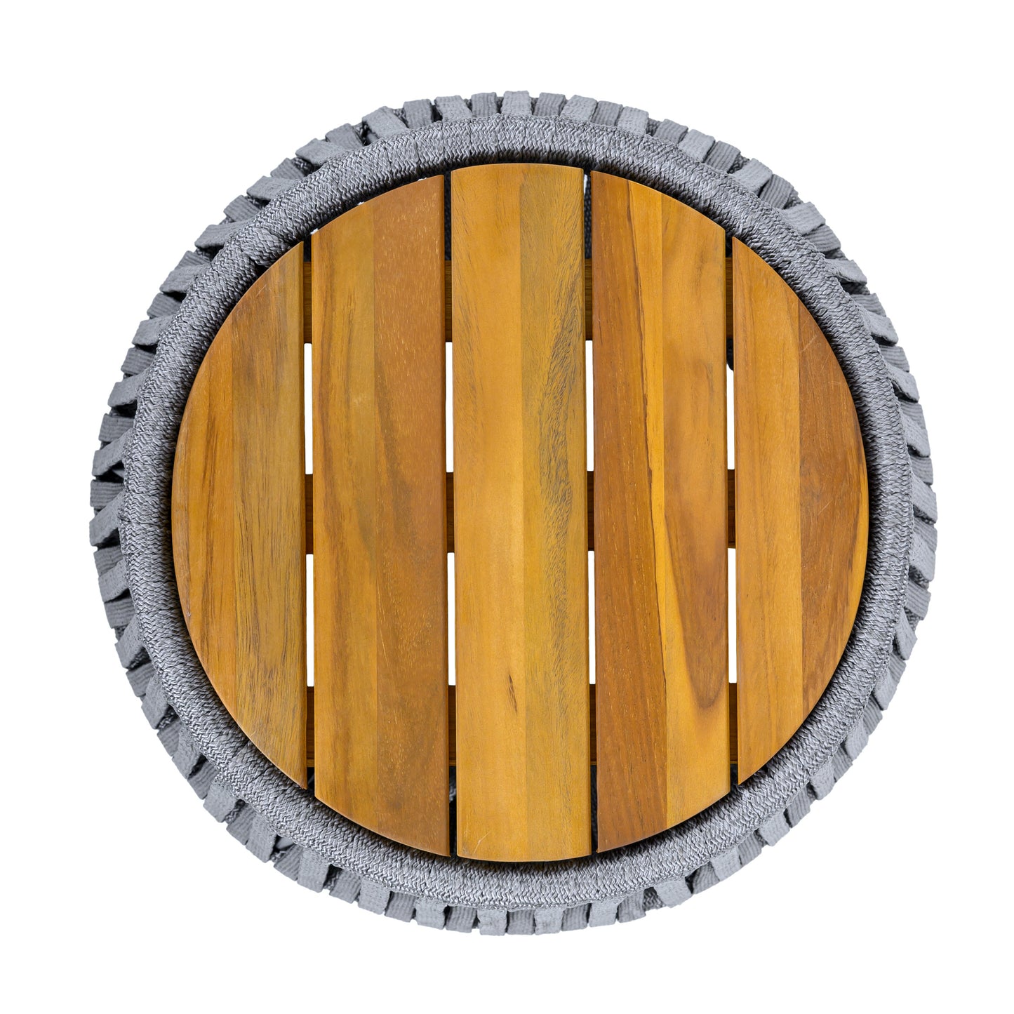 Outdoor Acacia Wood Side Table and Grey Rope