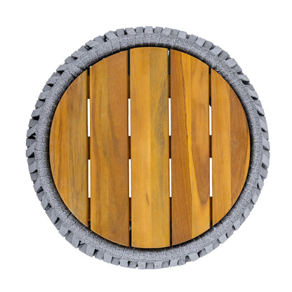 Outdoor Acacia Wood Side Table and Grey Rope