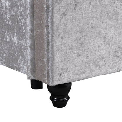 Hartfried queen size upholstered storage bed beige velvet with black turned legs on Tampa Home & Garden Store