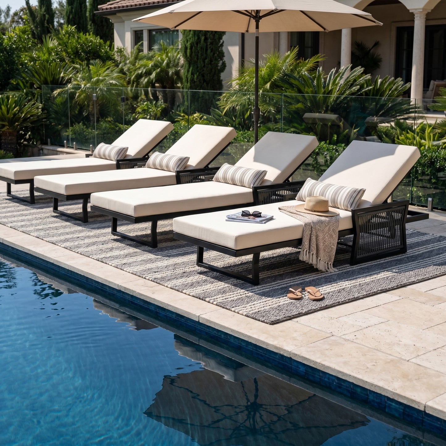 Black Iron Chaise Lounge And A Cream Cushion Set