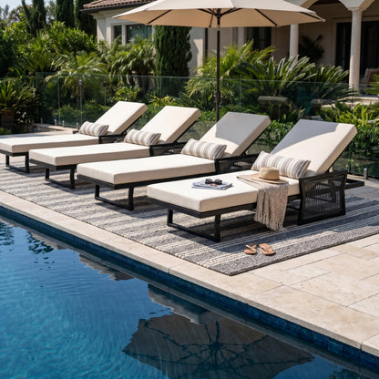 Black Iron Chaise Lounge And A Cream Cushion Set