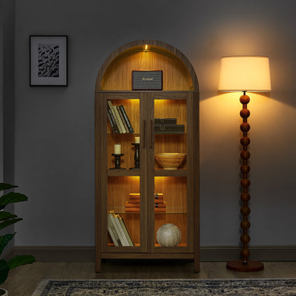 High Arched Storage Cabinet with Lamp by HouseOfZazla, wooden cabinet with warm lighting on Tampa Home & Garden Store