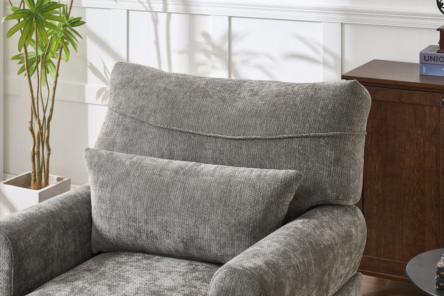 Modern Grey Upholstered Chaise Lounge Sofa Recliner in textured fabric on Tampa Home & Garden Store