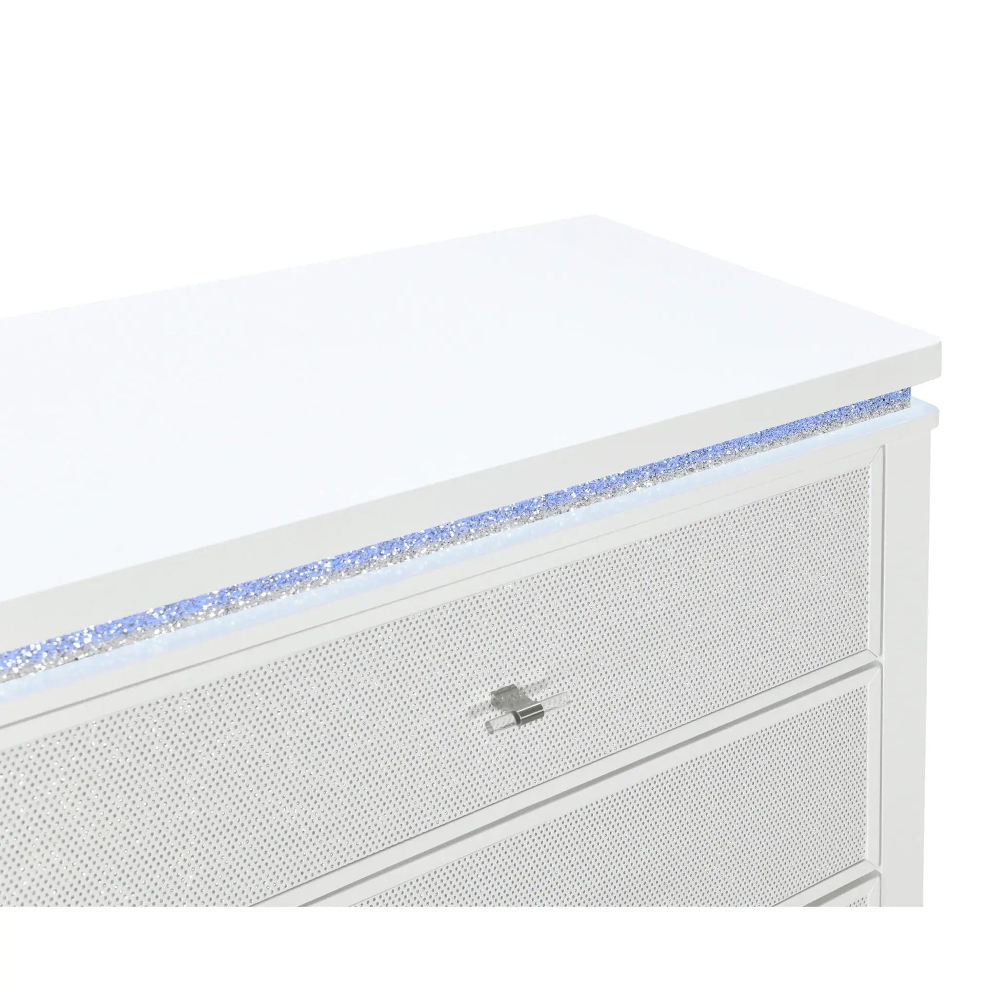 Adalid nightstand with glittered drawer front and LED lighting, white finish on Tampa Home & Garden Store