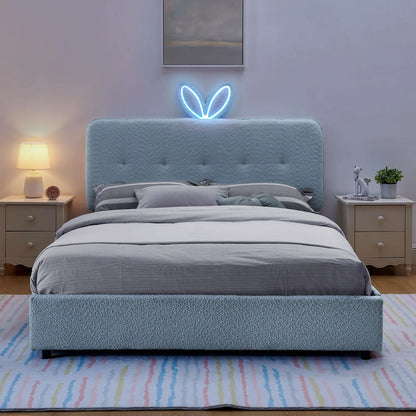 Upholstered Bed with Rabbit Ear Headboard and LED