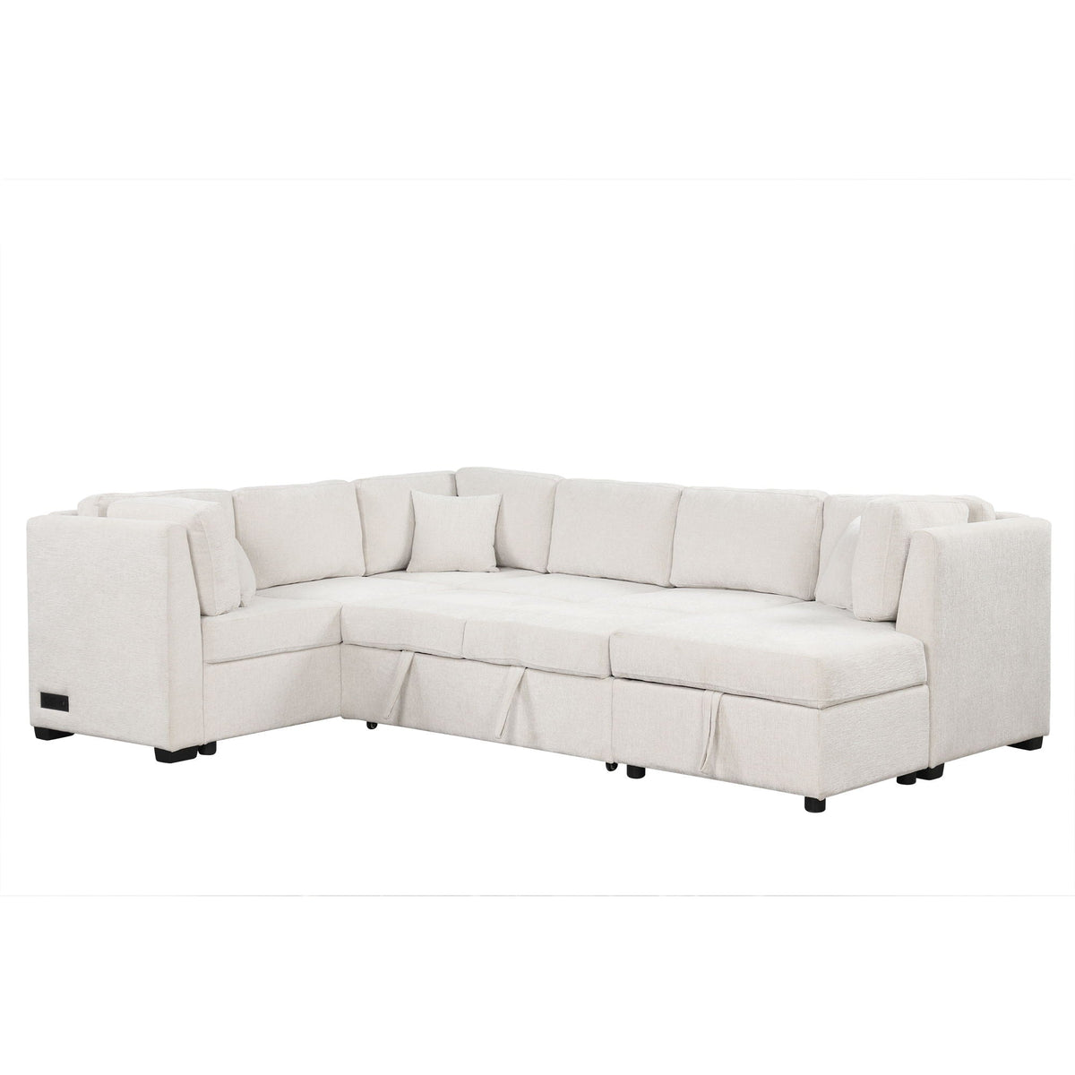 U-shaped sleeper sectional sofa by HouseOfZazla in light beige fabric with storage chaise on Tampa Home & Garden Store