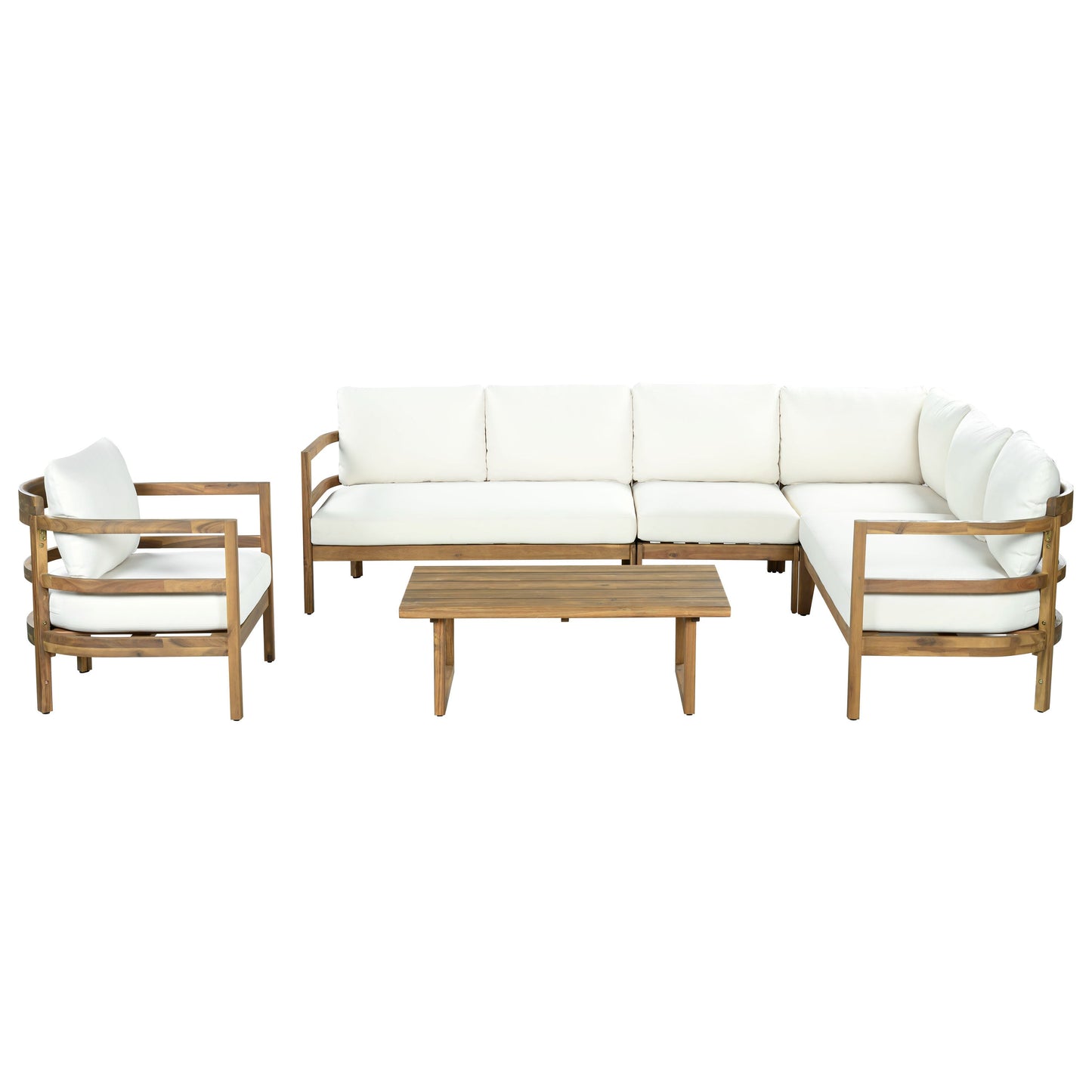 Outdoor Acacia Wood Six Seater Sectional Sofa