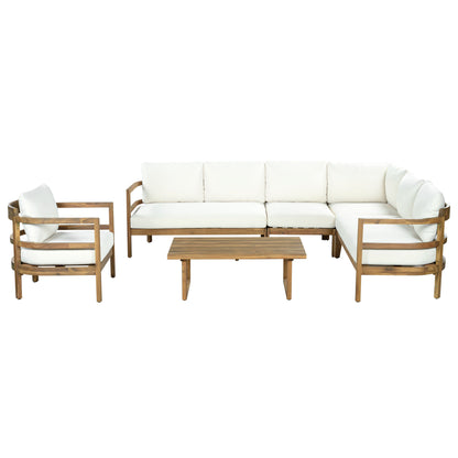 Outdoor Acacia Wood Six Seater Sectional Sofa