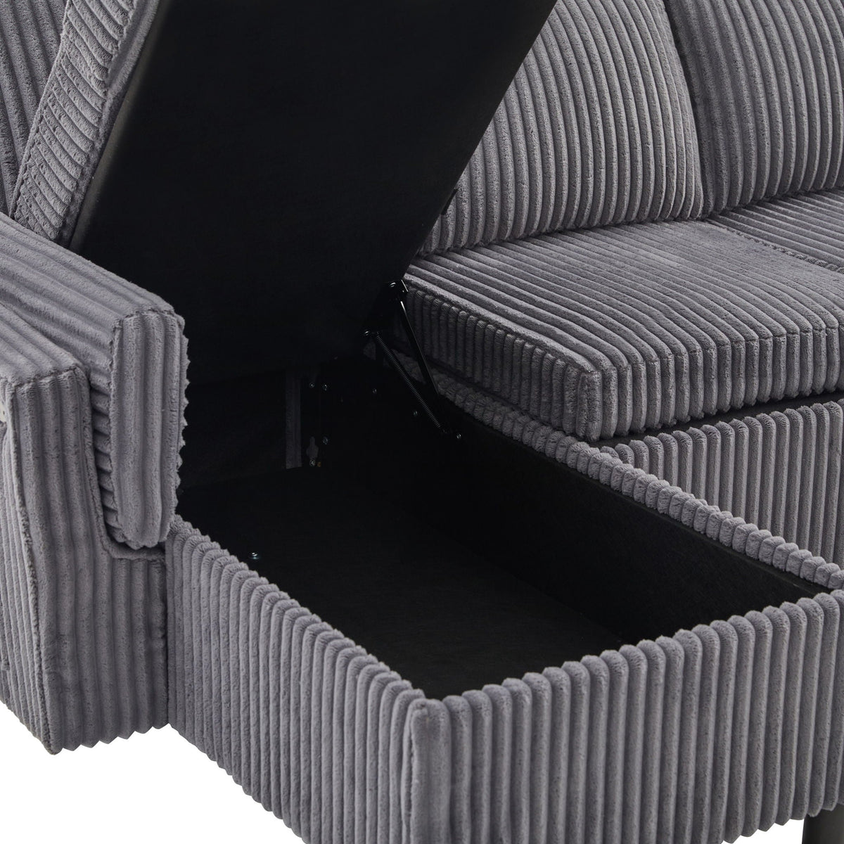 Convertible U-Shaped Sectional Sofa Bed gray corduroy upholstery with dark frame on Tampa Home & Garden Store