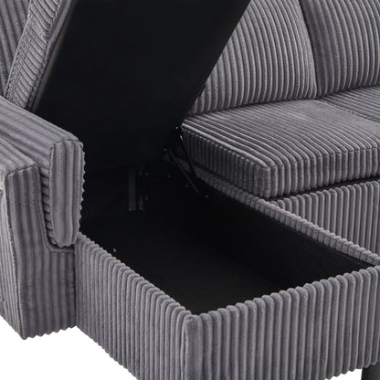 Convertible U-Shaped Sectional Sofa Bed gray corduroy upholstery with dark frame on Tampa Home & Garden Store