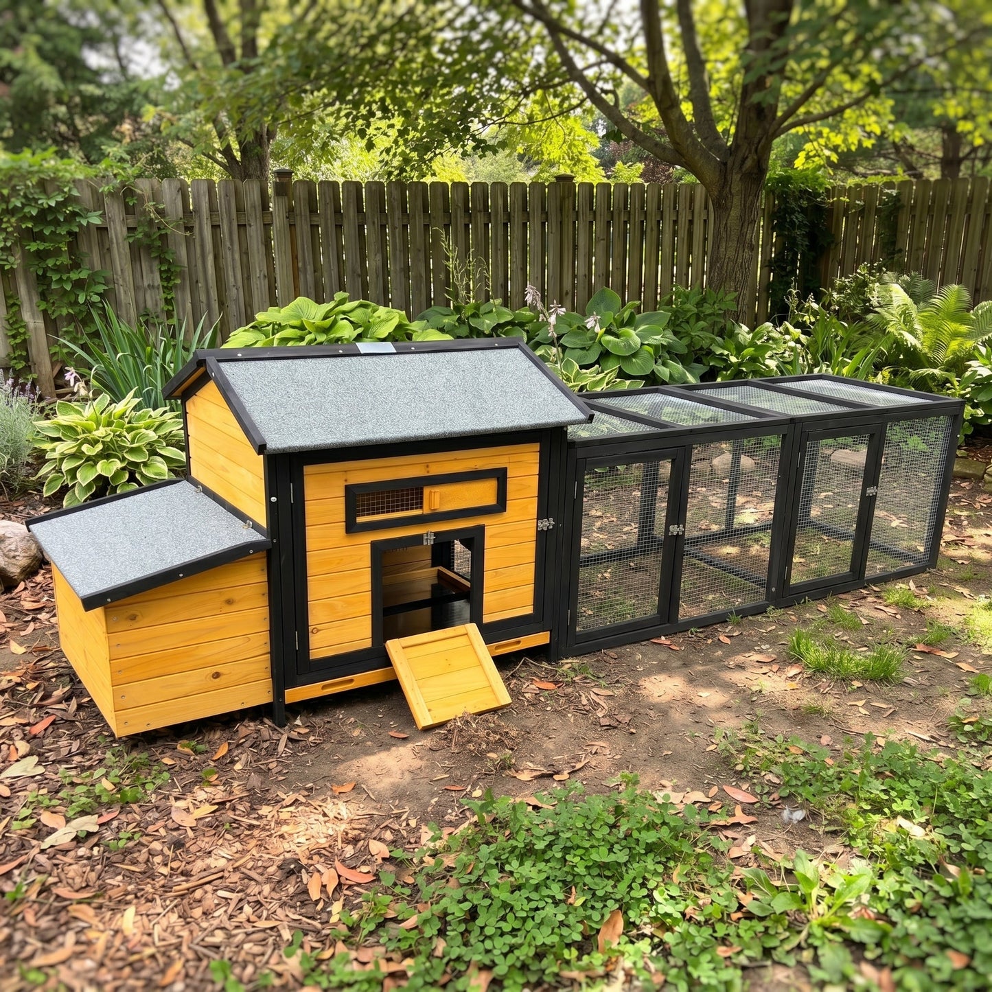 Wooden Chicken Coop and Large Outdoor Run Space