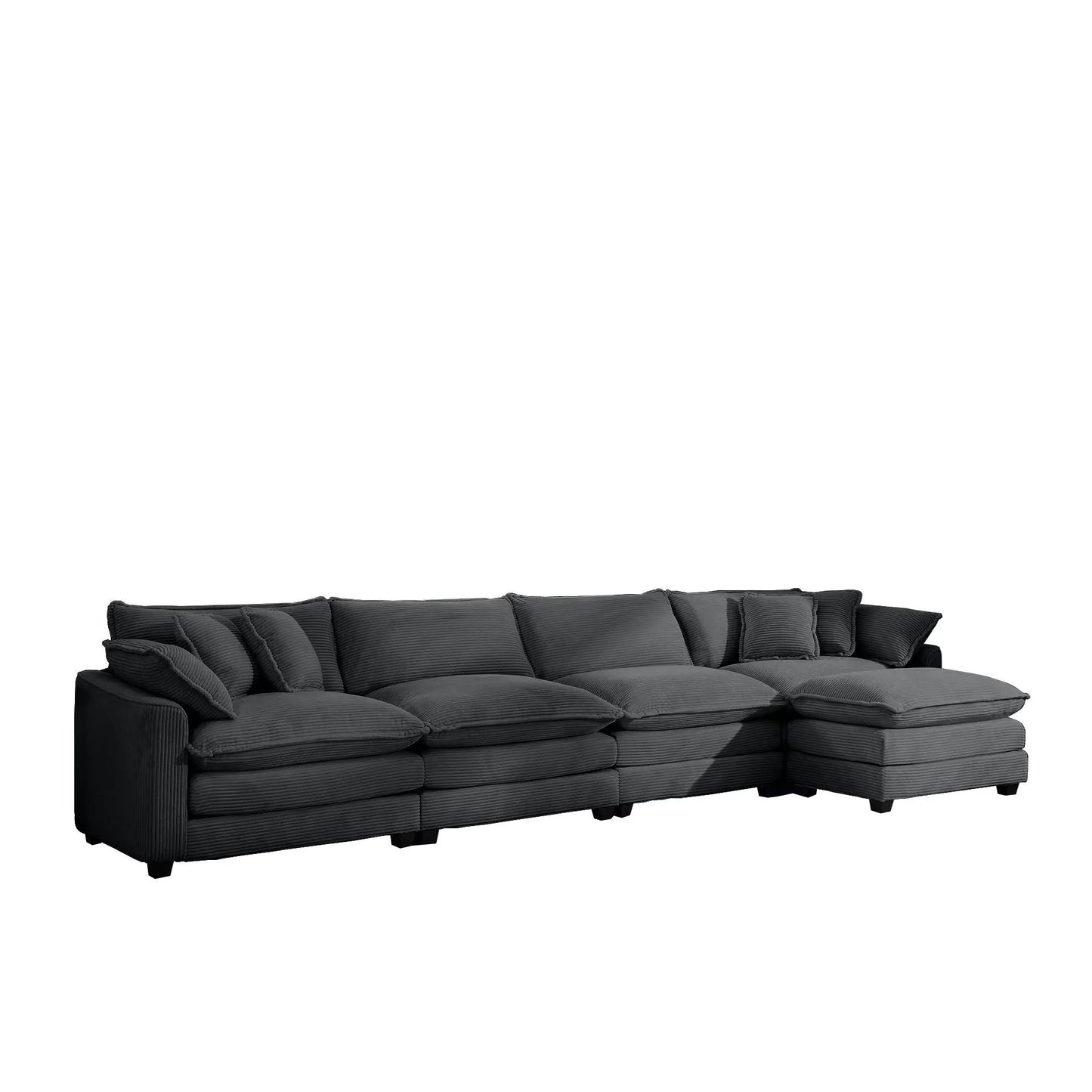 Modern oversized modular cushion sofa with ottoman, black fabric, deep seating, 3-piece set on Tampa Home & Garden Store