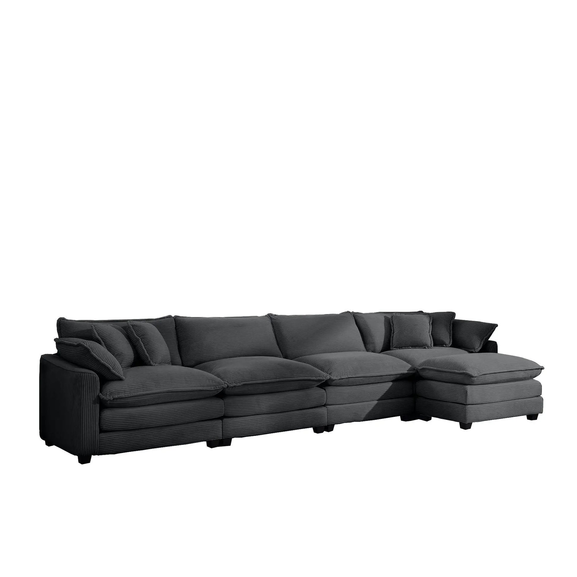 Modern oversized modular cushion sofa with ottoman, black fabric, deep seating, 3-piece set on Tampa Home & Garden Store