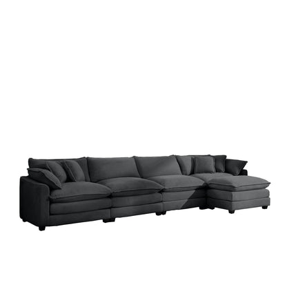 Modern oversized modular cushion sofa with ottoman, black fabric, deep seating, 3-piece set on Tampa Home & Garden Store