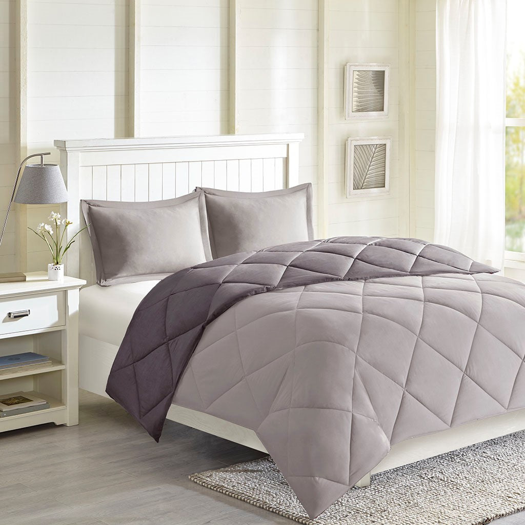 Twin/Twin XL Scotchgard Diamond Quilting reversible down-alternative comforter set in gray on Tampa Home & Garden Store