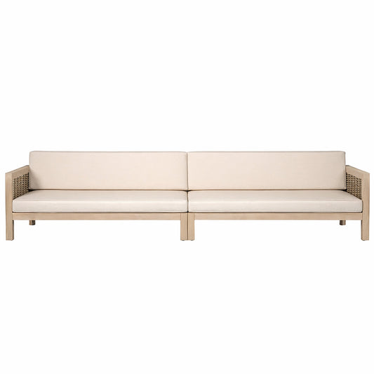 Emir Acacia 4 Seater Sofa Set beige cushions acacia wood frame with woven arms on Tampa Home & Garden Store