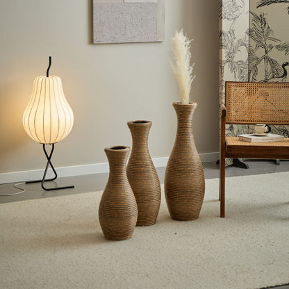 3-piece beige artificial rattan floor vase set by HouseOfZazla for neutral decor on Tampa Home & Garden Store