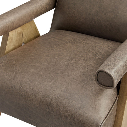 Nessi Arm Chair with solid wood A-frame, dark brown upholstery on Tampa Home & Garden Store