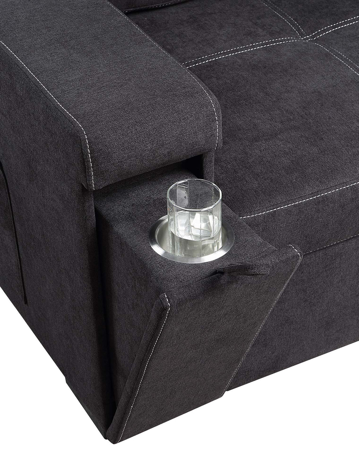 Toby woven fabric reversible sleeper sectional with cup holder storage chaise charcoal on Tampa Home & Garden Store