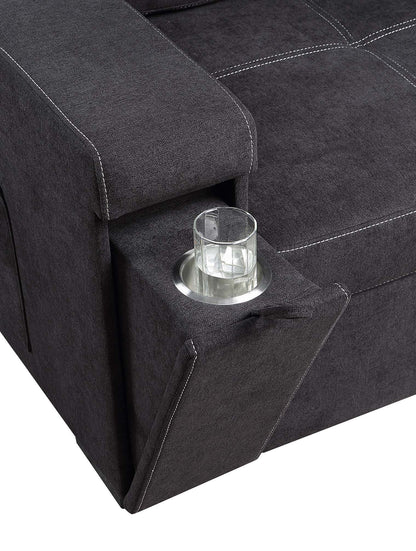 Toby woven fabric reversible sleeper sectional with cup holder storage chaise charcoal on Tampa Home & Garden Store