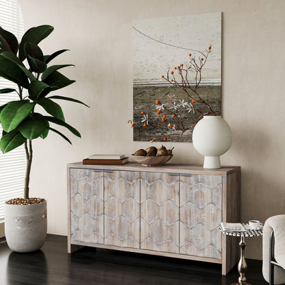 HouseOfZazla farmhouse 4-door wooden sideboard with chevron panel doors for storage on Tampa Home & Garden Store