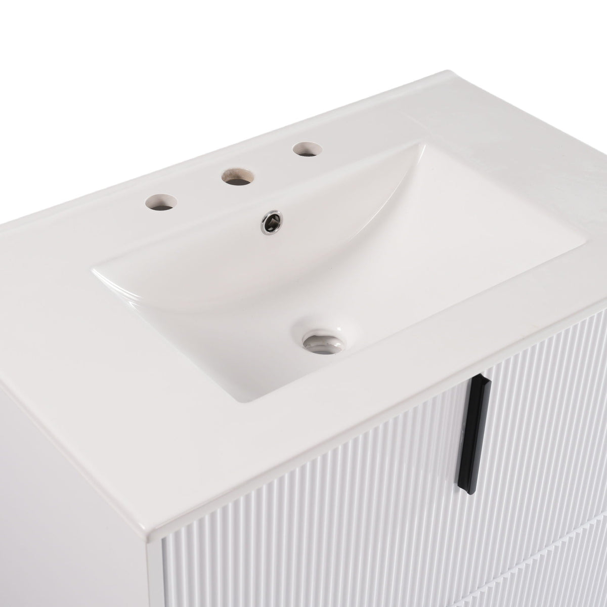 Bathroom vanity with white ceramic sink and fluted cabinet by HouseOfZazla on Tampa Home & Garden Store