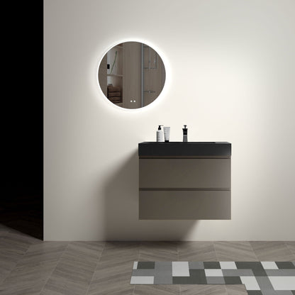 Alice bathroom vanity with sink featuring a black glossy cabinet and round backlit mirror on Tampa Home & Garden Store