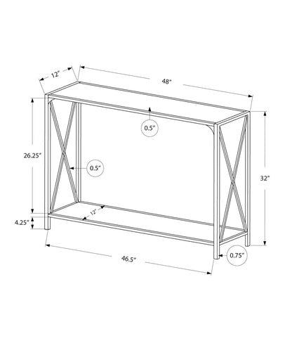 Accent Console Table blueprint; metal frame with X-brace sides, 46.5 in L on Tampa Home & Garden Store