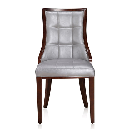 Fifth Avenue dining chair set of 2 with silver tufted upholstery and dark wood frame on Tampa Home & Garden Store