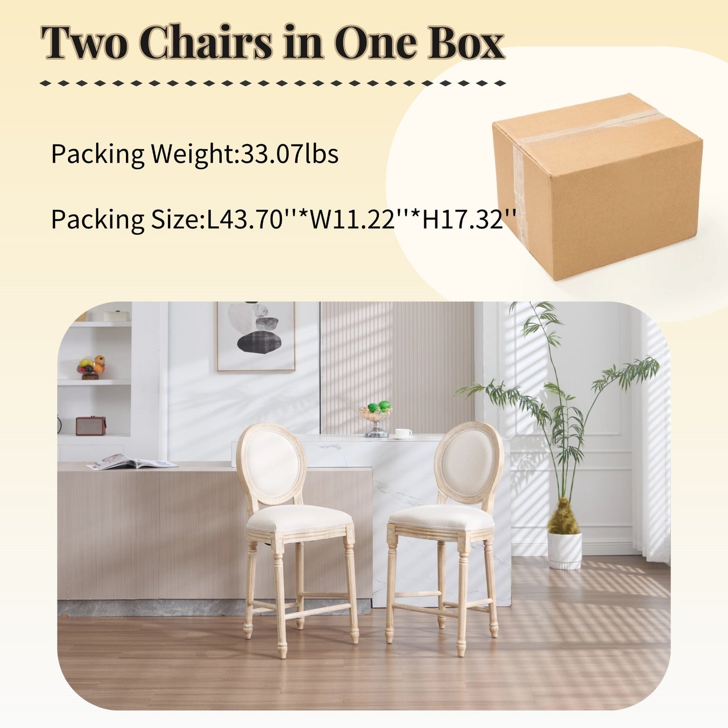 French Country 26'' Height Bar Chairs, set of 2, lightwood with cream upholstery by HouseOfZazla on Tampa Home & Garden Store
