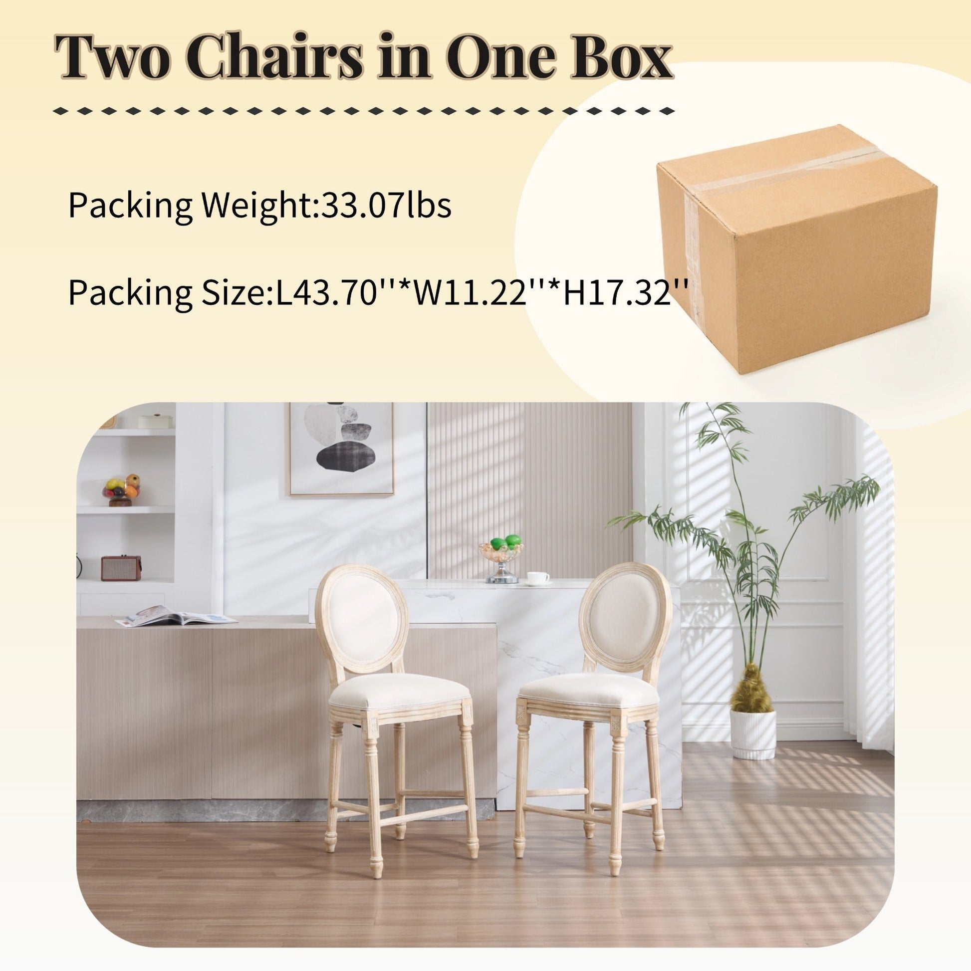 French Country 26'' Height Bar Chairs, set of 2, lightwood with cream upholstery by HouseOfZazla on Tampa Home & Garden Store