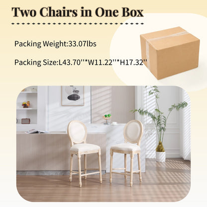 French Country 26'' Height Bar Chairs, set of 2, lightwood with cream upholstery by HouseOfZazla on Tampa Home & Garden Store