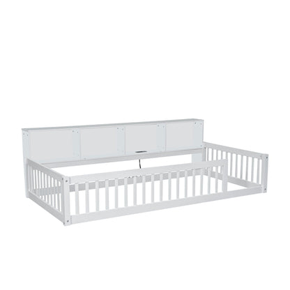 Floor bed with white finish storage cabinets and USB ports by HouseOfZazla on Tampa Home & Garden Store