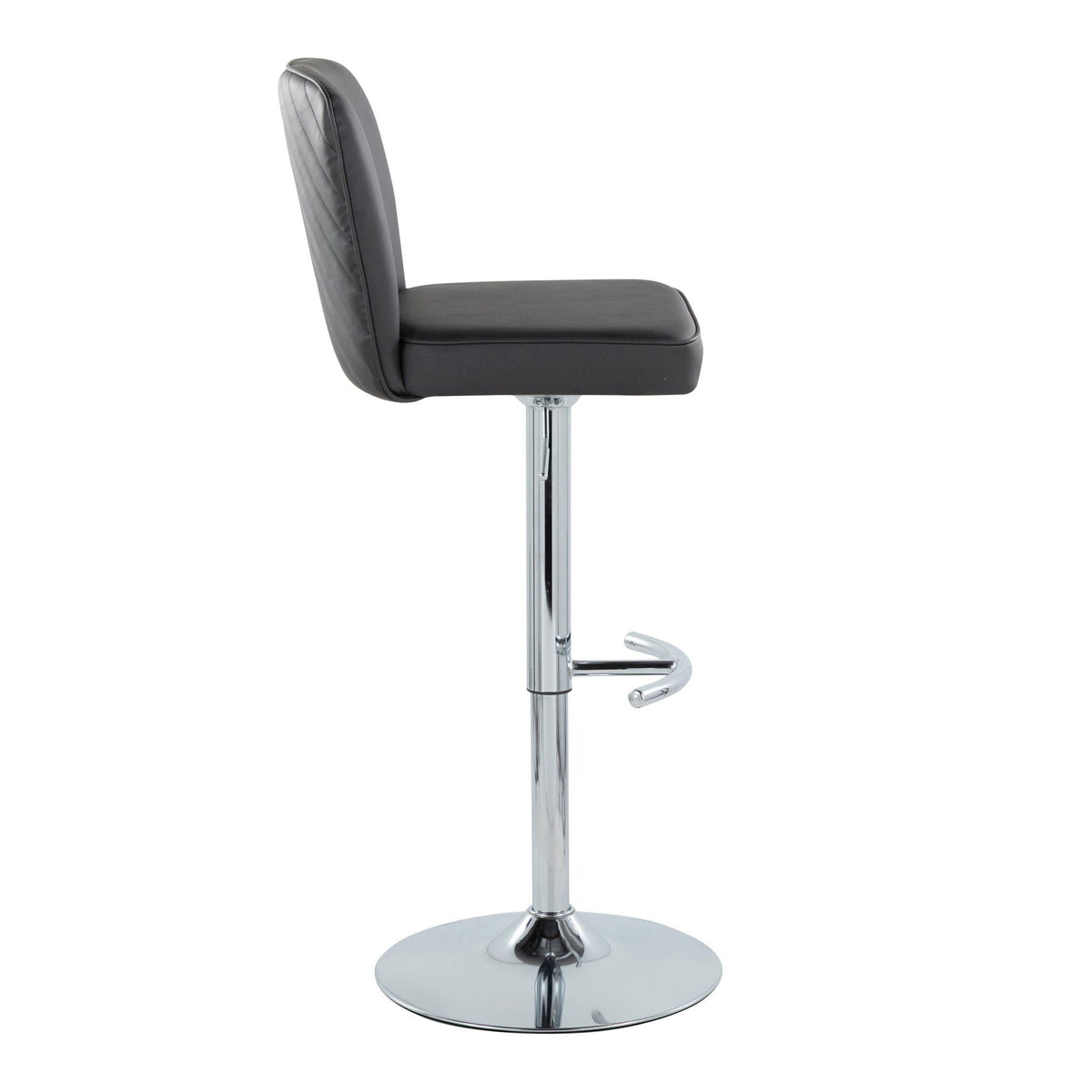 Contemporary black upholstered adjustable barstool with swivel and chrome pedestal base on Tampa Home & Garden Store