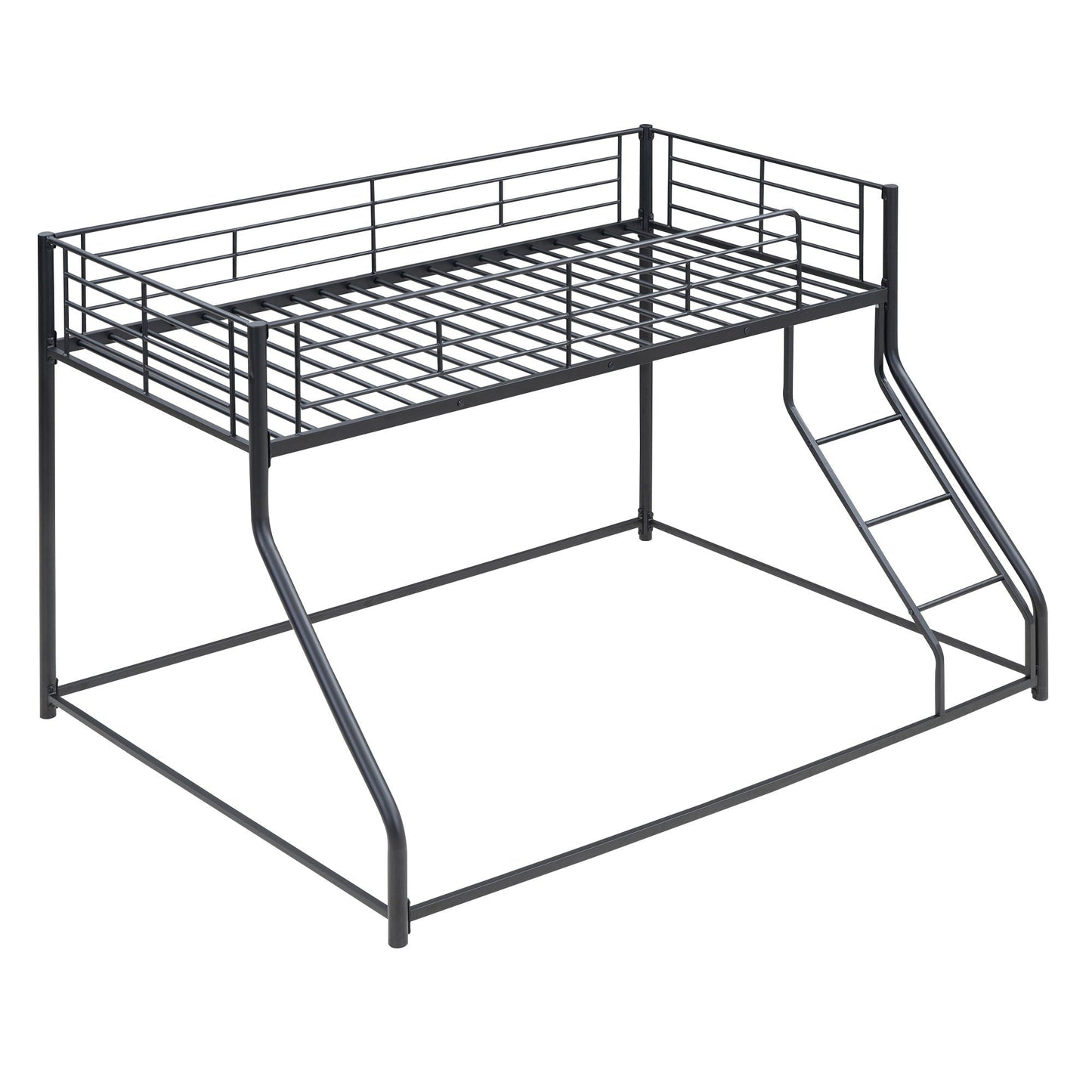 Metal bunk bed frame by HouseOfZazla with sloped ladder, black finish, space-saving design on Tampa Home & Garden Store