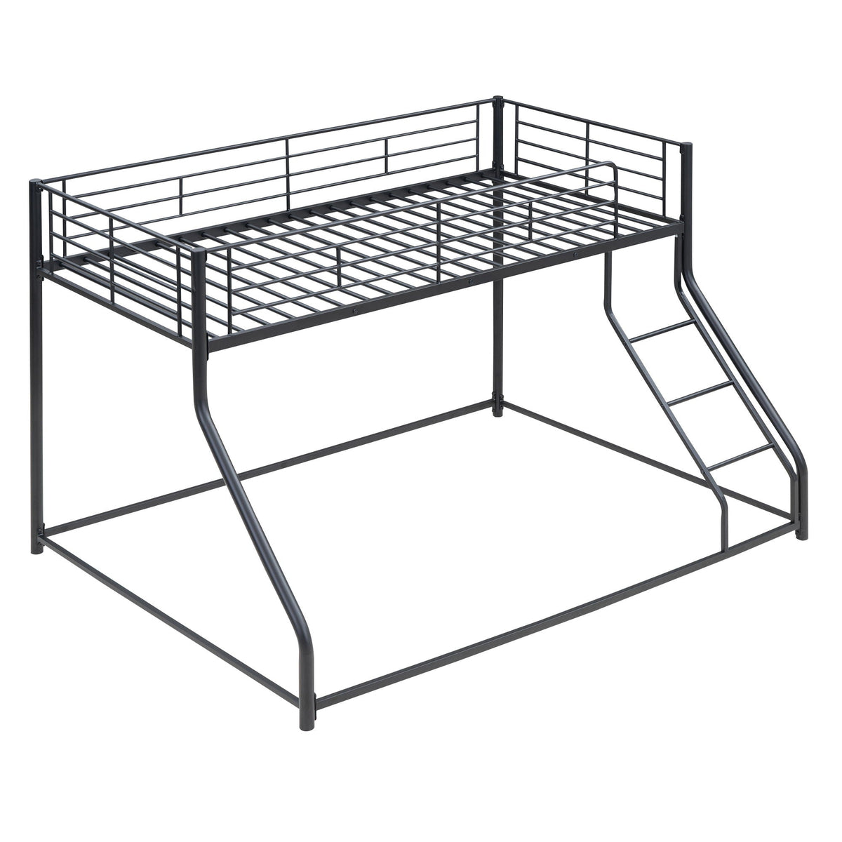 Metal bunk bed frame by HouseOfZazla with sloped ladder, black finish, space-saving design on Tampa Home & Garden Store