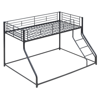 Metal bunk bed frame by HouseOfZazla with sloped ladder, black finish, space-saving design on Tampa Home & Garden Store