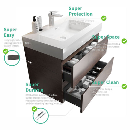 Alice wall-mounted bathroom vanity with white sink, dark wood base by HouseOfZazla on Tampa Home & Garden Store