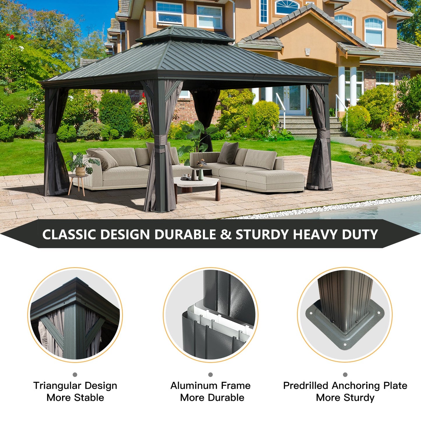 10x12 Outdoor Hardtop Gazebo and Aluminum Frame