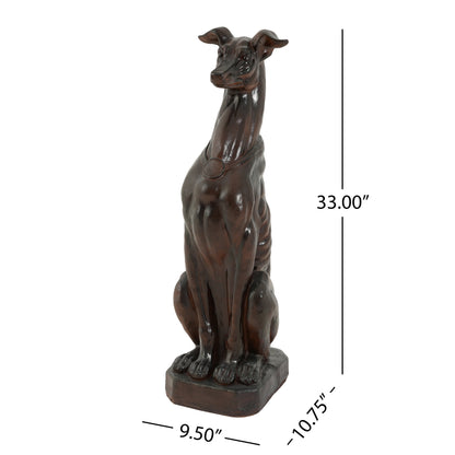 Crafted Cast Stone Greyhound Dog Statue On A Lawn
